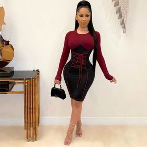 Crew Neck Long Sleeve Dresses Bodycon. #22. Size: M, L, XL, 2XL.